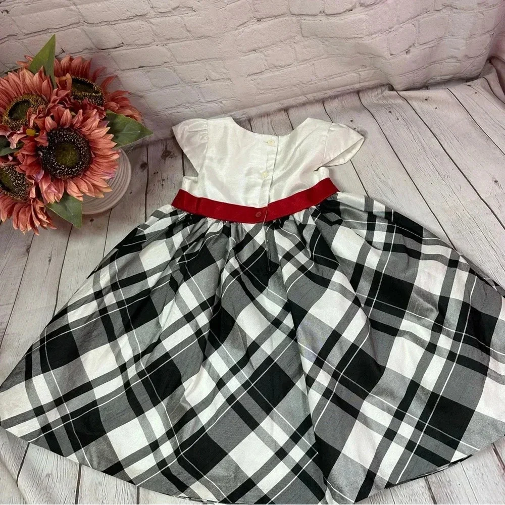 gymboree 2015 plaid skirt dress sz 3T red bow at waist cap sleeve holiday church